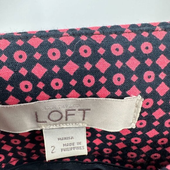 LOFT Marisa Pants 2 Blue Pink Geometric Print Slim Ankle Stretch Career - Picture 7 of 8